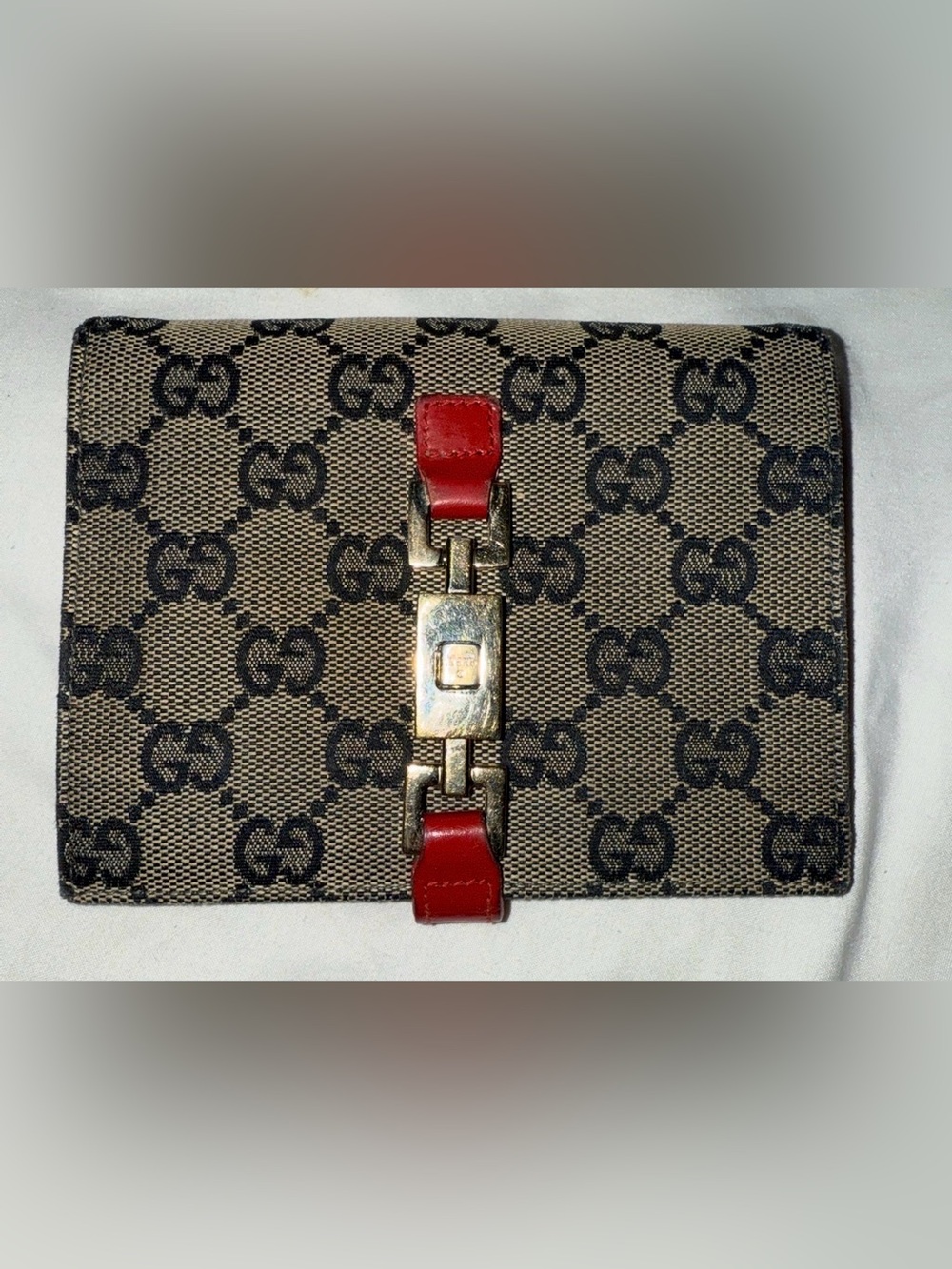 Gucci Brown Monogram Canvas Wallet with Red Leather and Gold Hardware